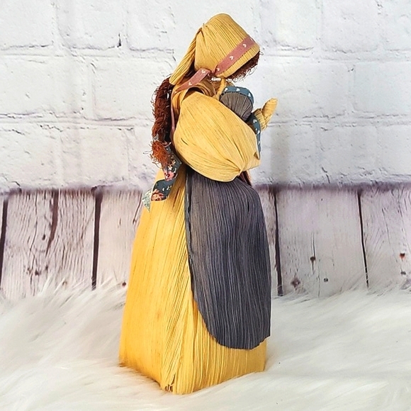 Vintage 80s Corn Husk Mother & Child Doll Handmade Amish Faceless Country Farm 9 - Picture 5 of 12